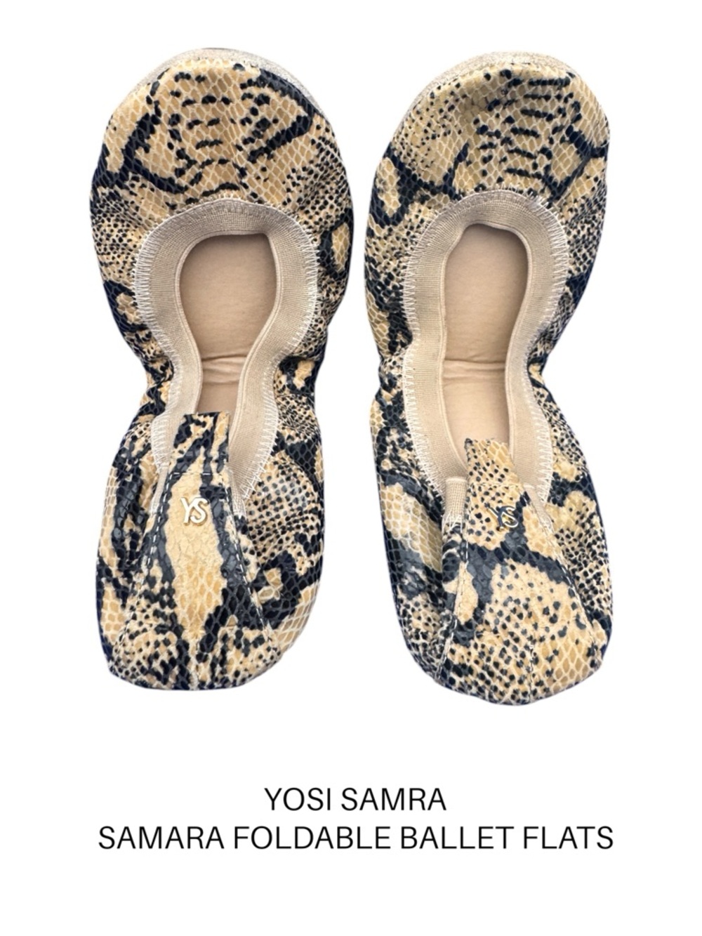 Yosi Samra Ballet Flats Womens Beige Black Snake Print Foldable Flata